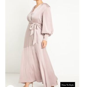 Eloquii Blouson Sleeve Tie-Waist Maxi Dress - Dusty Rose